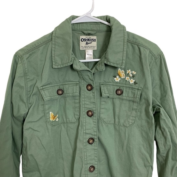 Oshkosh Girls Size 14 Button Front Shirt Shacket Jacket Embroidered Butterfly - Picture 3 of 12